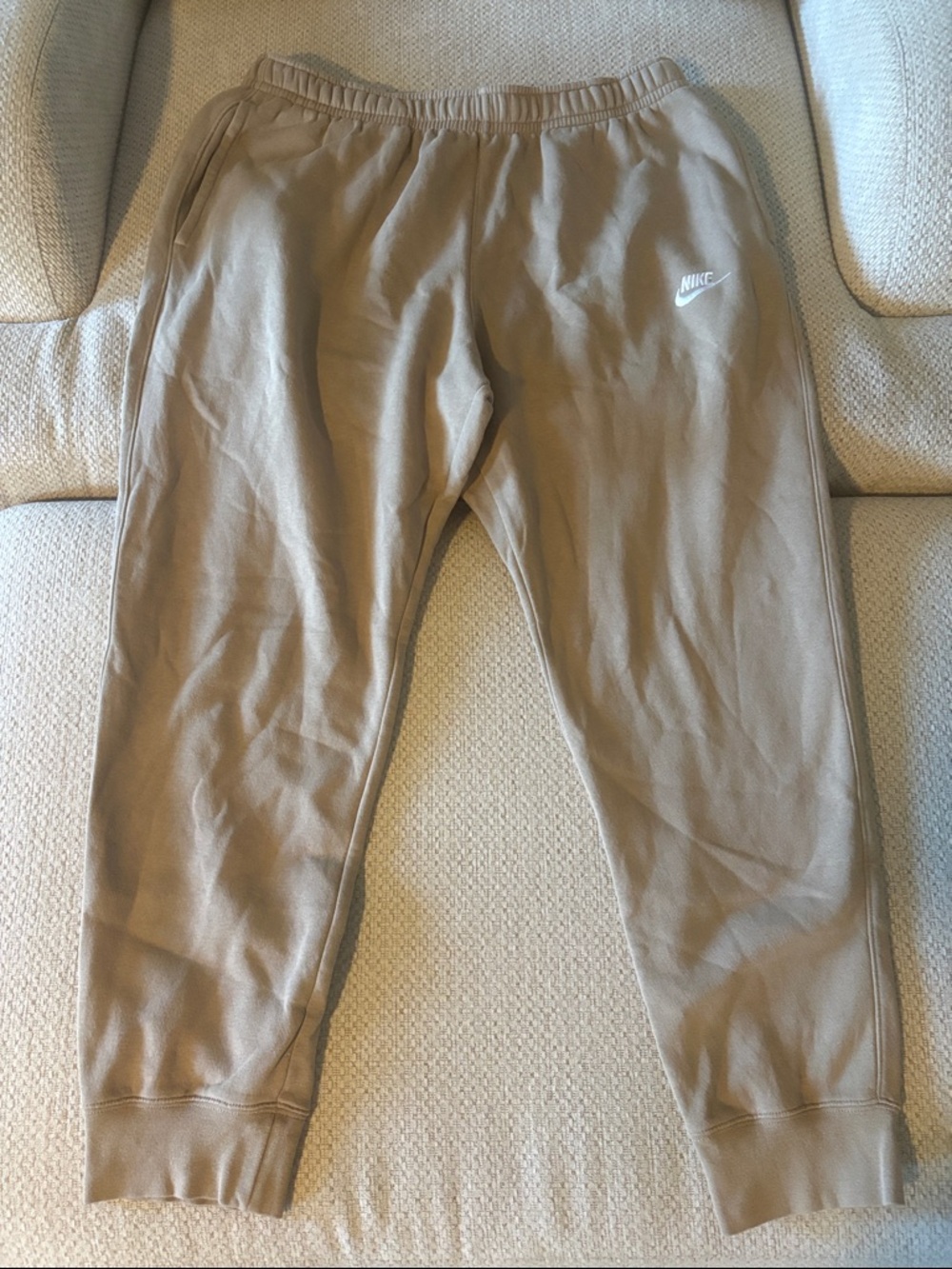 Nike Men's Tan Sweatpants with White Swoosh